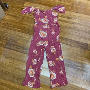LOFT Floral Jumpsuit Womens Size Large Petite‎ Tank Pockets Cropped Lightweight